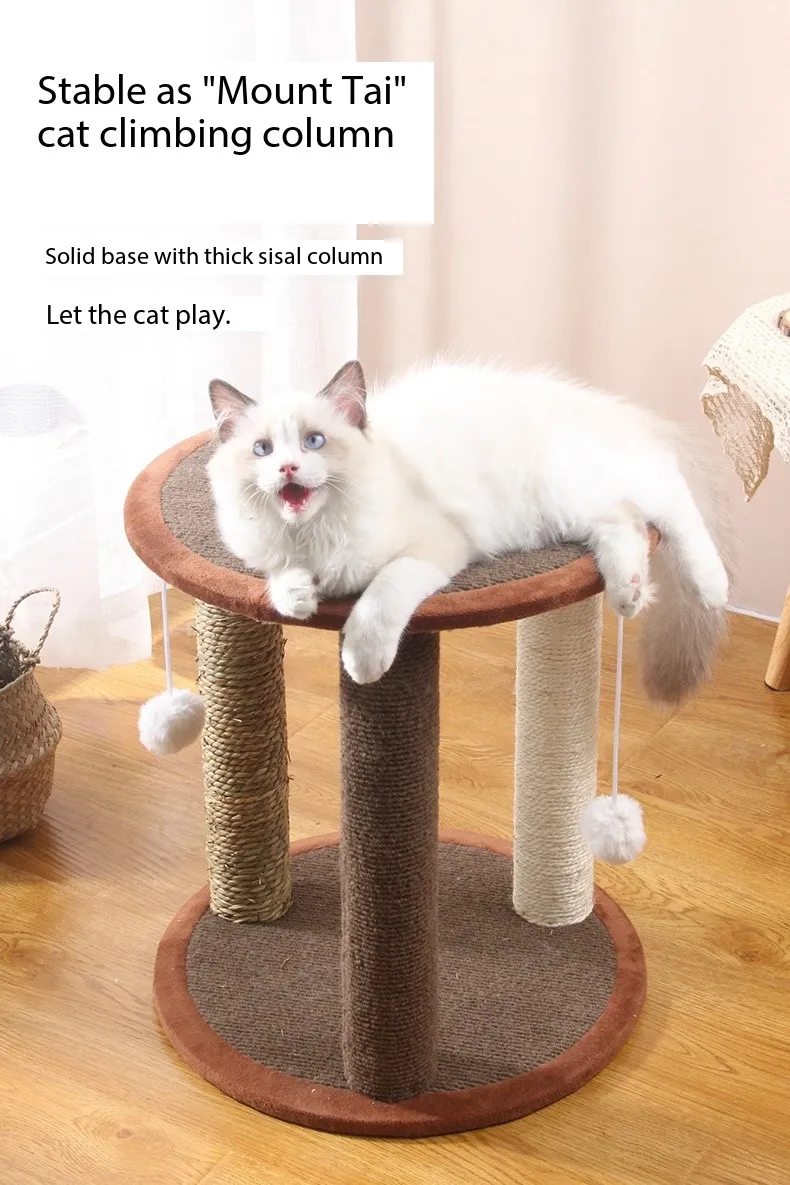 16 Poste de Arranhar para Gatos com Cordão de Algas Marinhas em Polegadas, Árvore para Gatos de Múltiplos Níveis, Perch para Brincar e Descansar, Atividade com Bola Pendurada