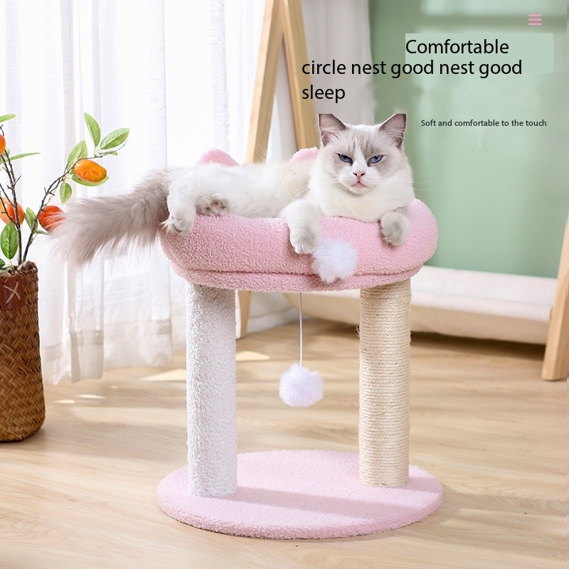 16 Poste de Arranhar para Gatos de Polegadas, Árvore de Gato de Múltiplos Níveis, Perch para Brincar e Descansar, Atividade com Bola Pendurada