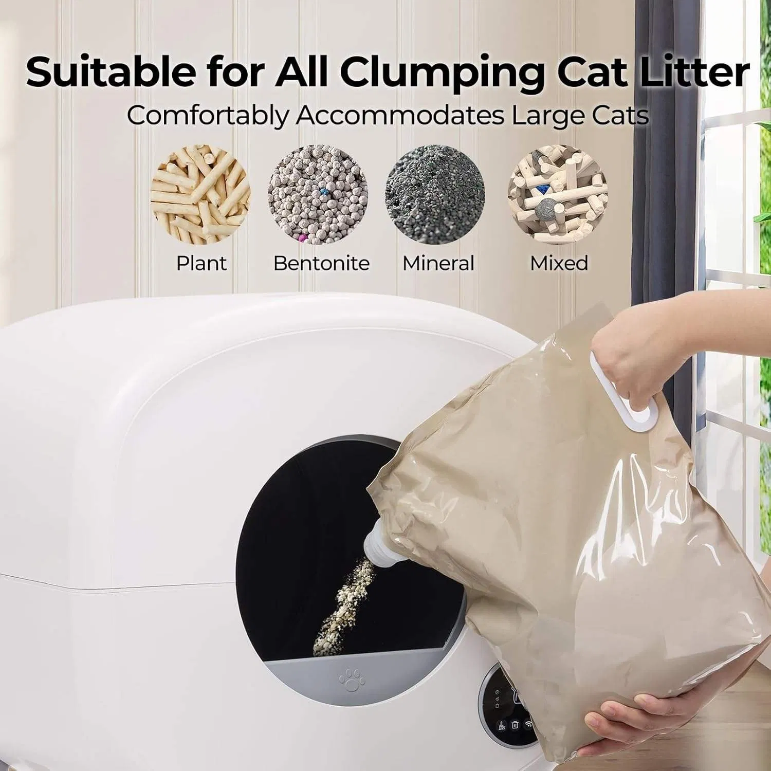Caixa de Areia Automática de Grande Capacidade 68L com Controle por APP Acessório de Limpeza de Excrementos de Gato em Plástico