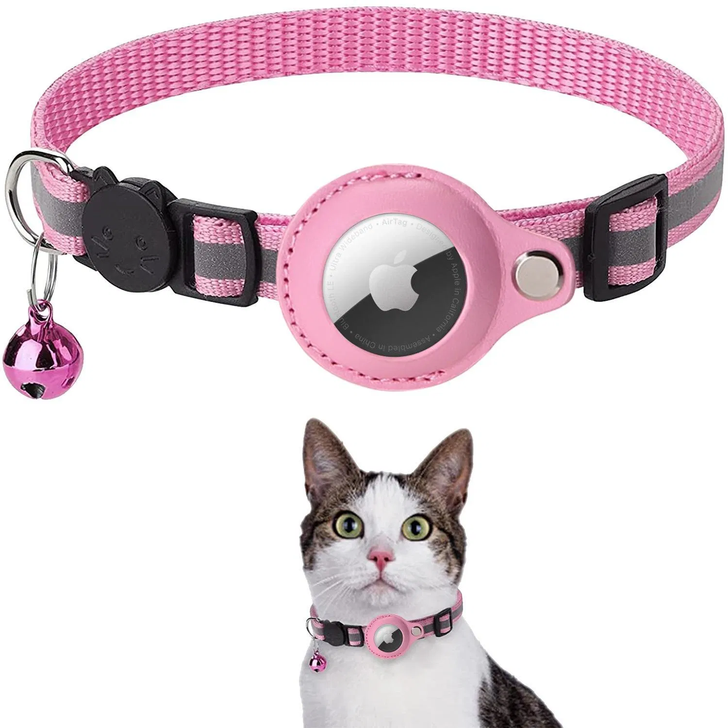 Coleiras para Gatos Personalizadas, Confortáveis, Ajustáveis em Nylon com Air Tag, Coleiras para Gatos com Leashes