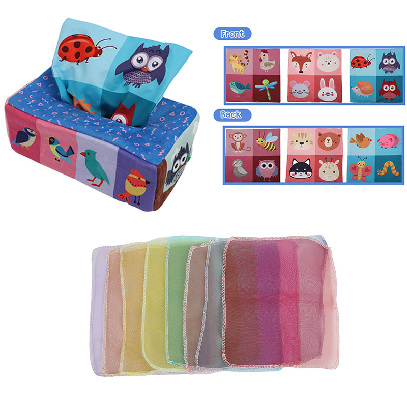 Caixa de Lenços de Brinquedo Pássaro Encantador e Bebê Inseto para Aprendizado Precoce Inspirado na Natureza