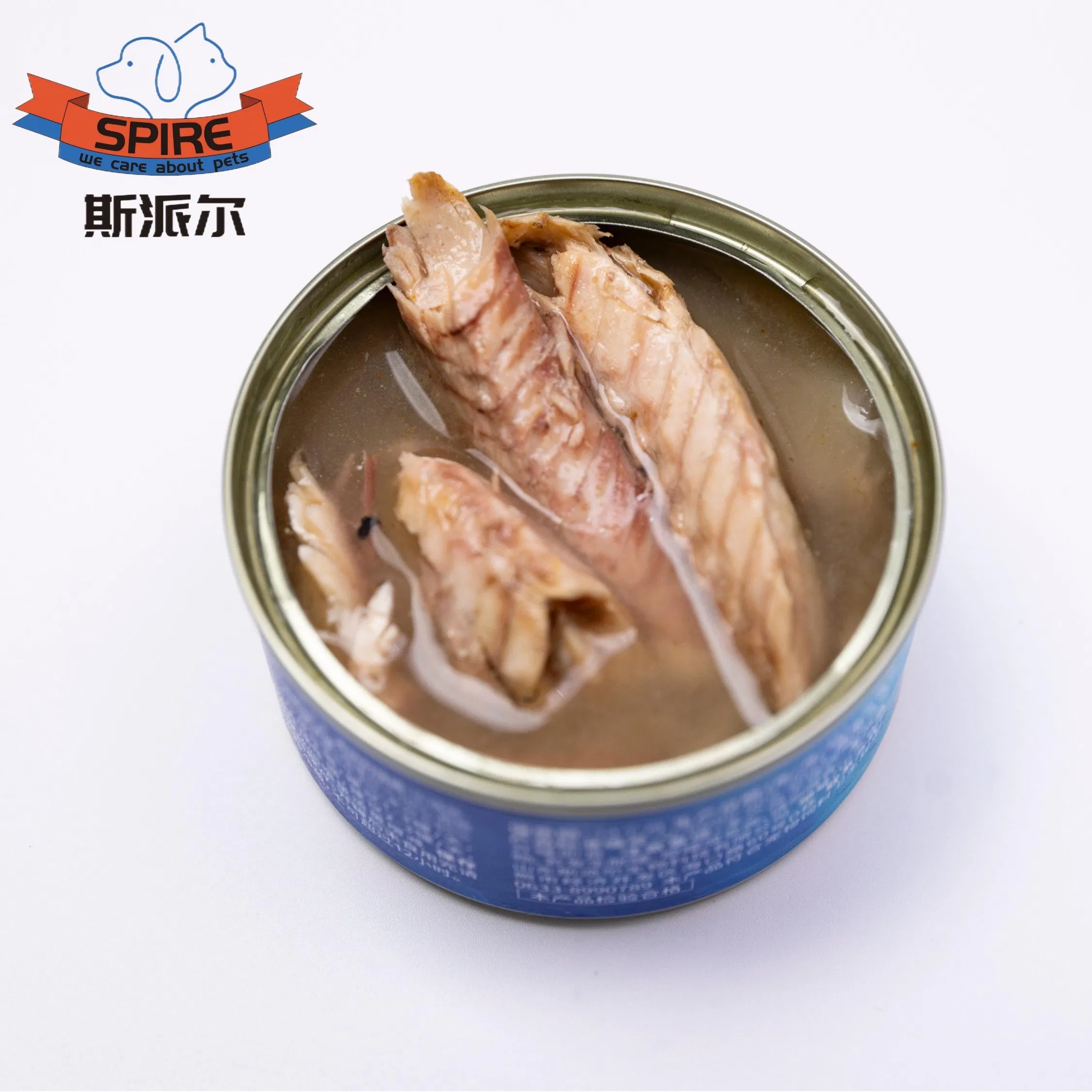 Fabricante de Ração para Animais de Estimação da China Etiqueta OEM Sabor Caldo de Cavala Lata de Pet Snack para Gato Ração Úmida para Gato Lata OEM Pet Treats para Gato e Cachorro