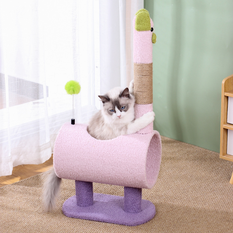 31 Poste de arranhar em polegadas com túnel para gatos internos, árvore de gato de múltiplos níveis, plataforma de brincadeira e descanso, atividade com bola pendurada