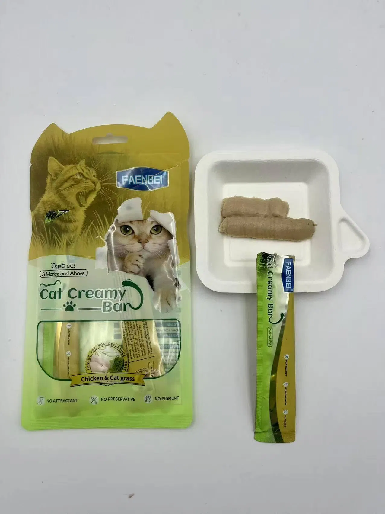 Novos Chegados Atacado Alta Palatabilidade Ração Úmida para Gatos Guloseima Cremosa 15g