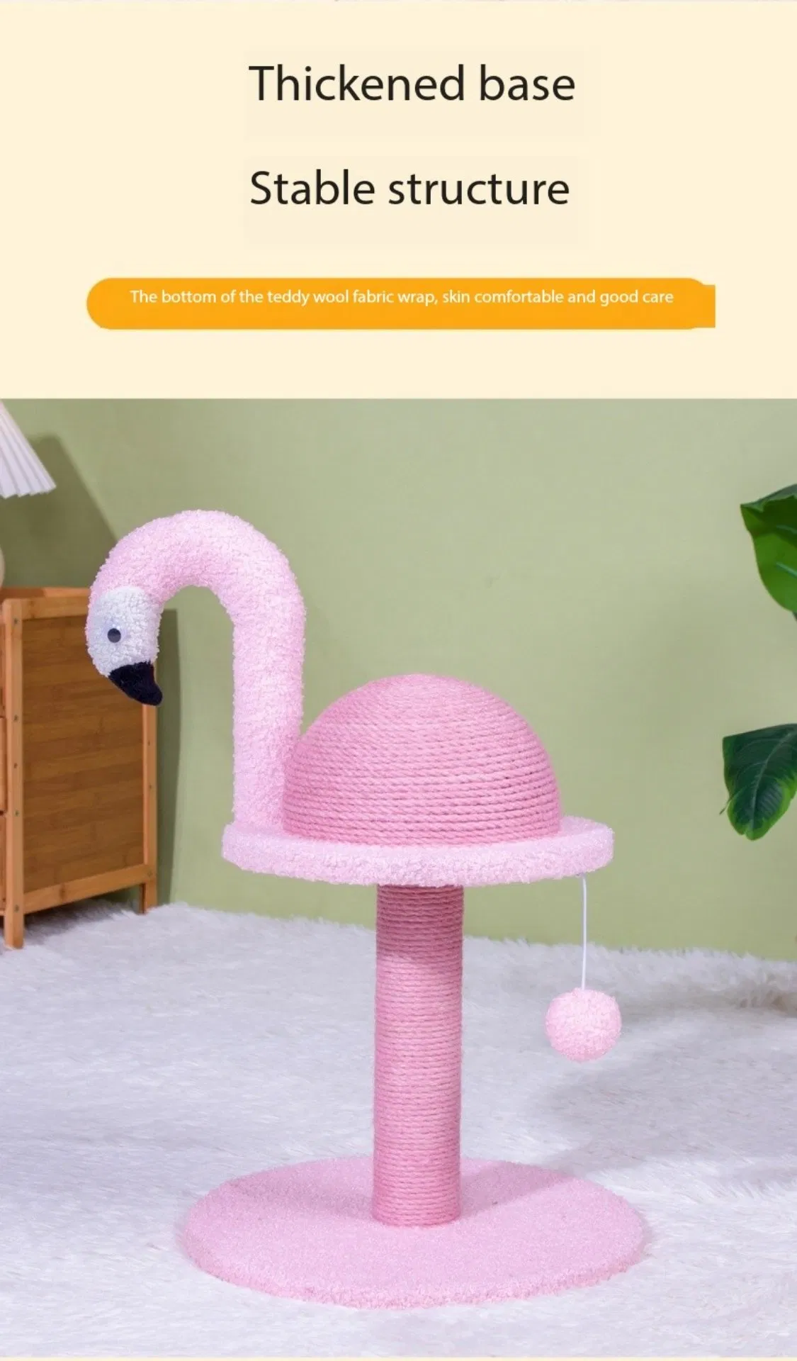 19 Poste de Arranhar Flamingo para Gatos de Interior, Árvore de Gato de Múltiplos Níveis, Perch para Brincar e Descansar, Atividade com Bola Pendurada