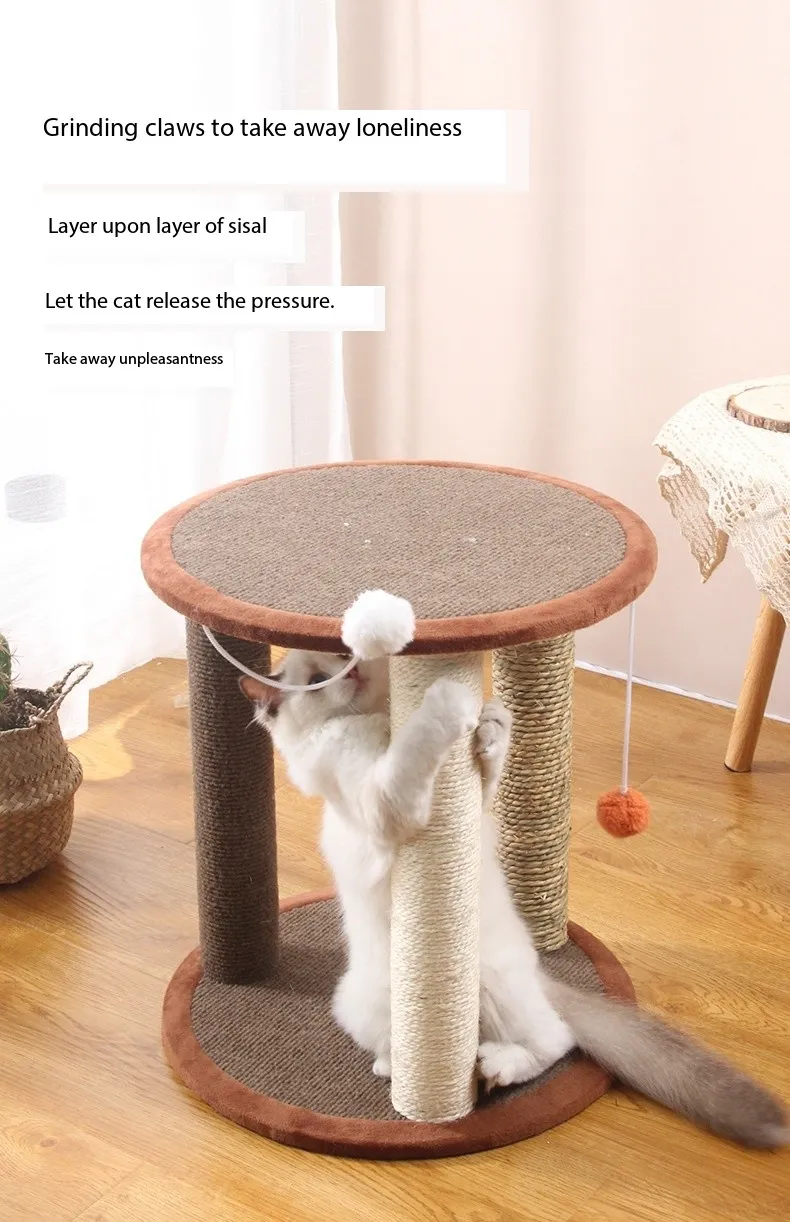 16 Poste de Arranhar para Gatos com Cordão de Algas Marinhas em Polegadas, Árvore para Gatos de Múltiplos Níveis, Perch para Brincar e Descansar, Atividade com Bola Pendurada