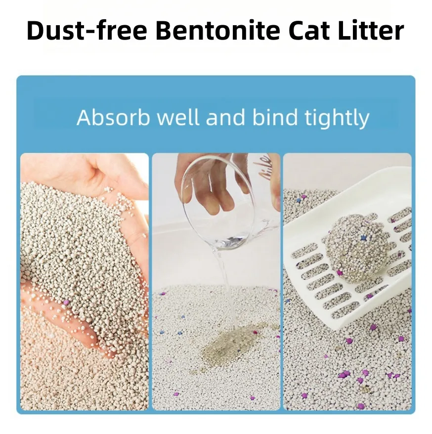 Excelente desodorante absorvente de poeira de baixa aglomeração, liberando aroma, areia triturada, carvão ativado, bentonita, areia para gatos quebrada, acessórios para pets