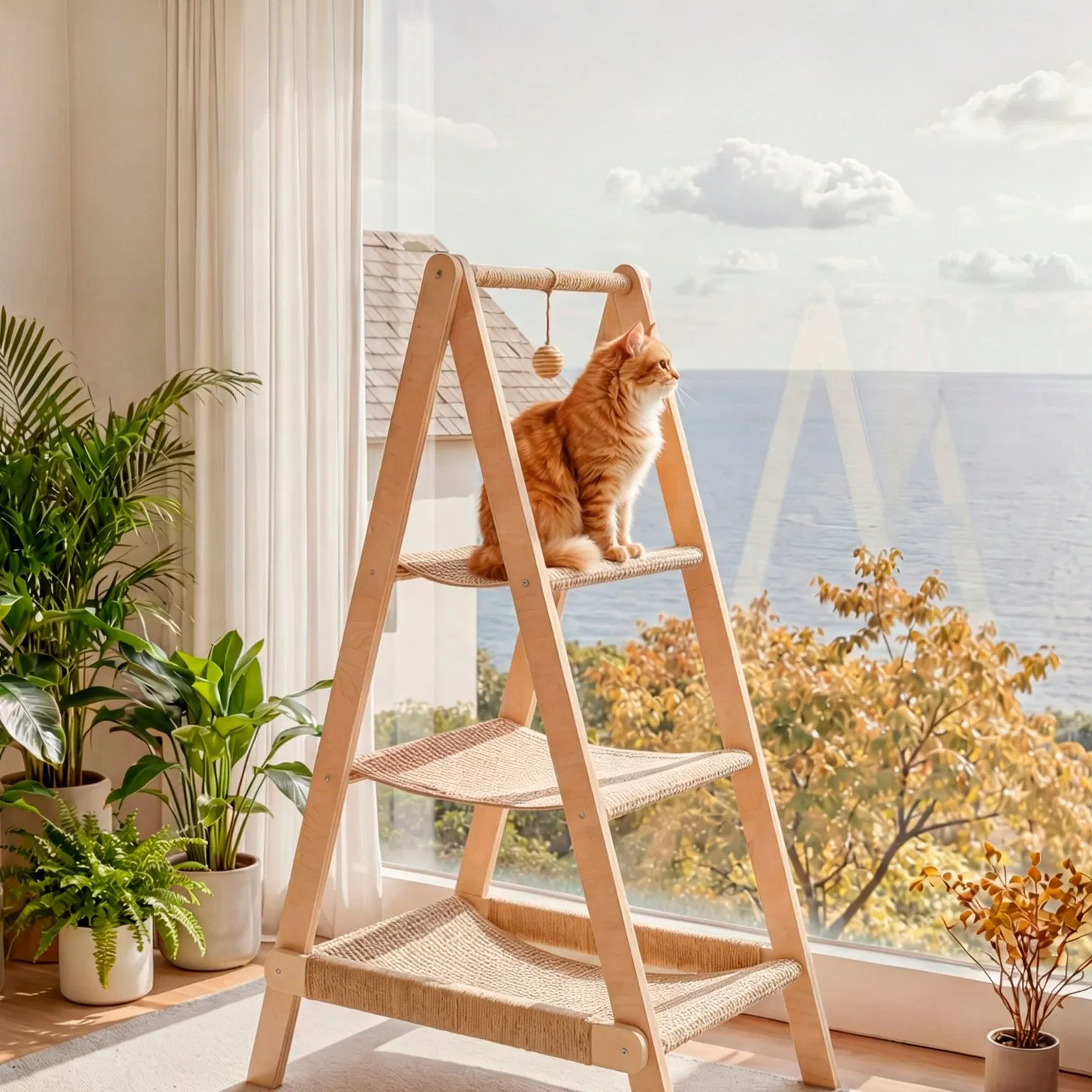 Árvore de Gato em Madeira Personalizada em A 3 com Poste de Arranhar de Sisal