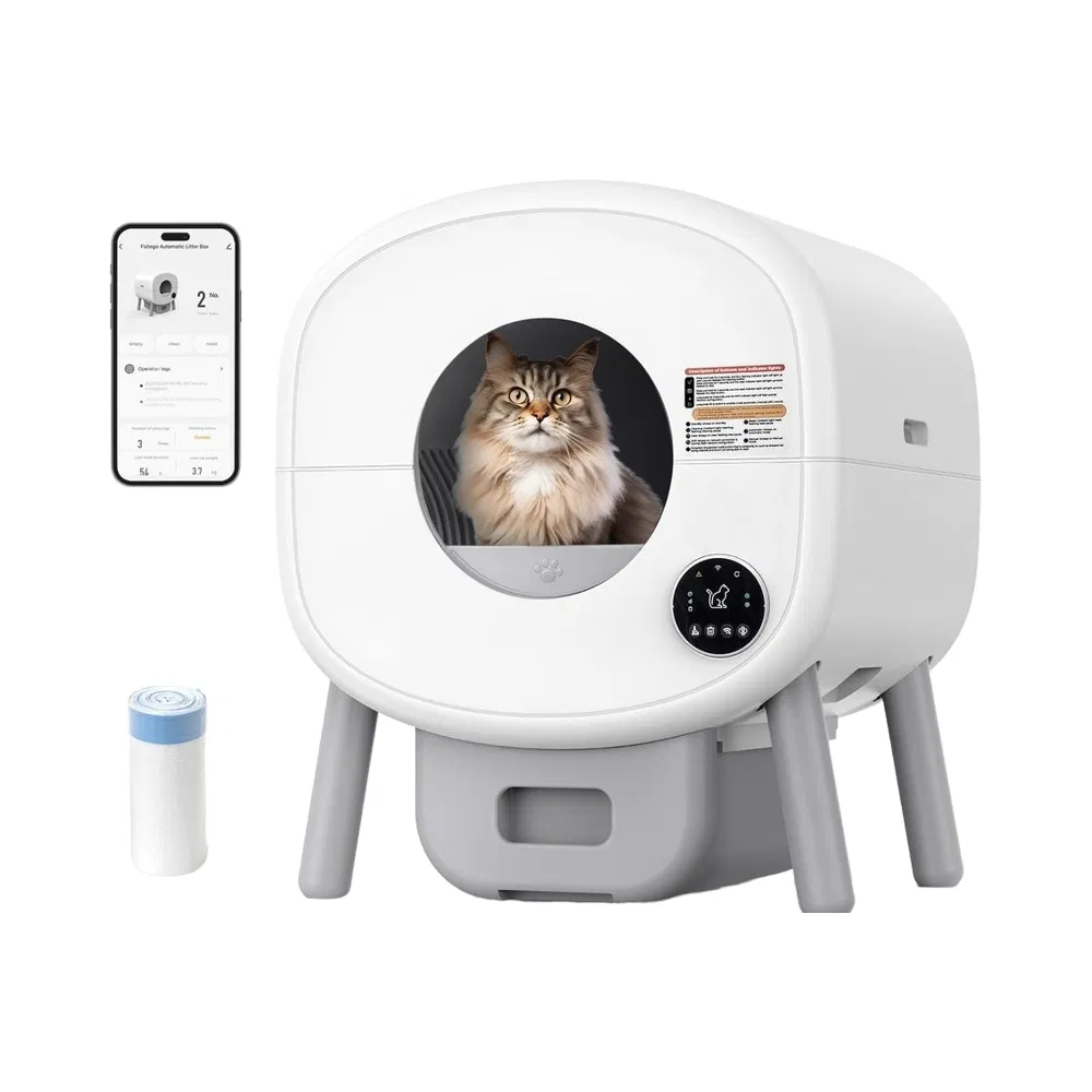Caixa de Areia Automática de Grande Capacidade 68L com Controle por APP Acessório de Limpeza de Excrementos de Gato em Plástico