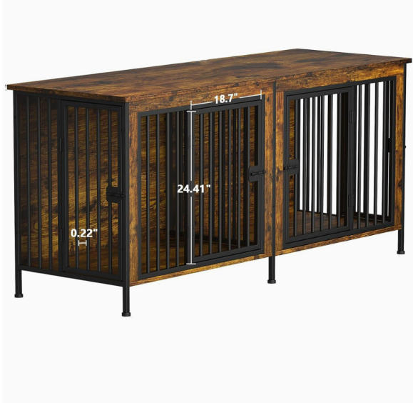 Gaiola para cães grossa e resistente, kennel interno para dois cães com portas, caixa de madeira rústica para pets