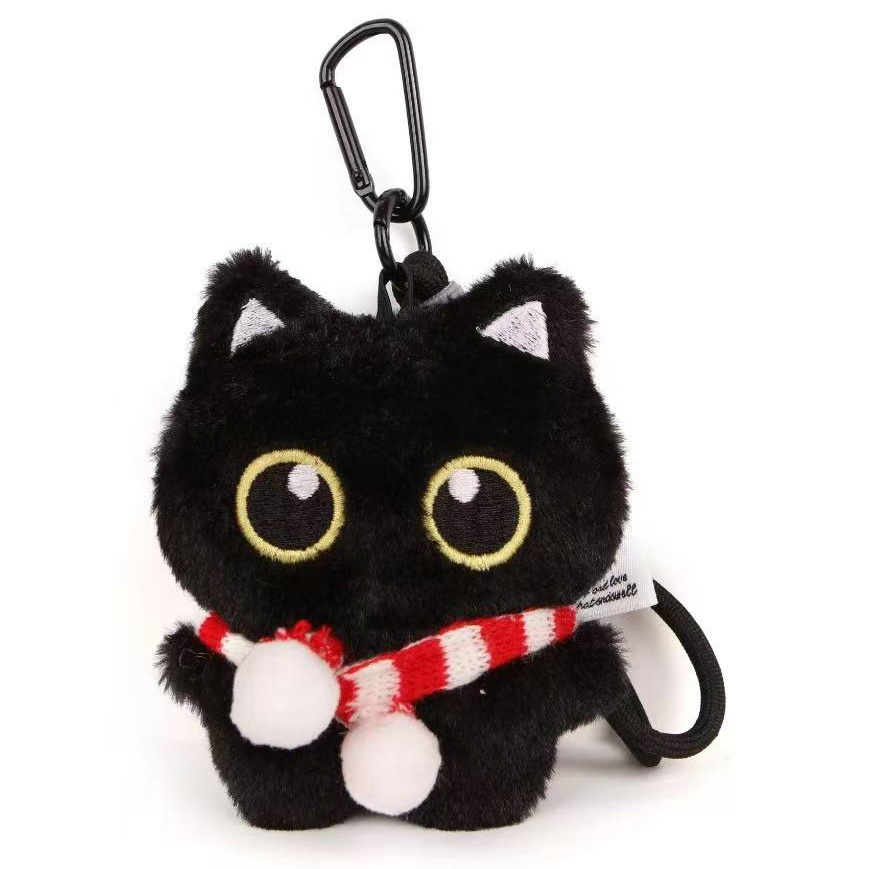 Novo Doce Legal Morango Gato Preto Pelúcia Chaveiro Brinquedo Fofo Acessório de Mochila Estudante