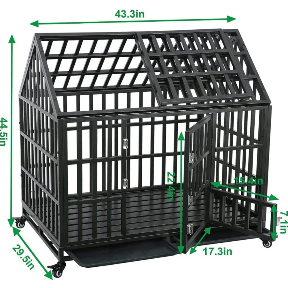 Gaiola para Cães de Grande Porte 44" Estrutura Forte em Metal para Cães Grandes com Porta Superior e 4 Rodas Bloqueáveis