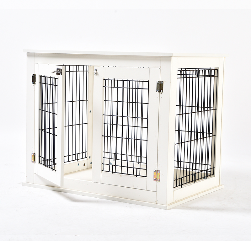 Cercado para cães de estilo mobiliário com portas duplas, gaiolas de madeira para animais de estimação