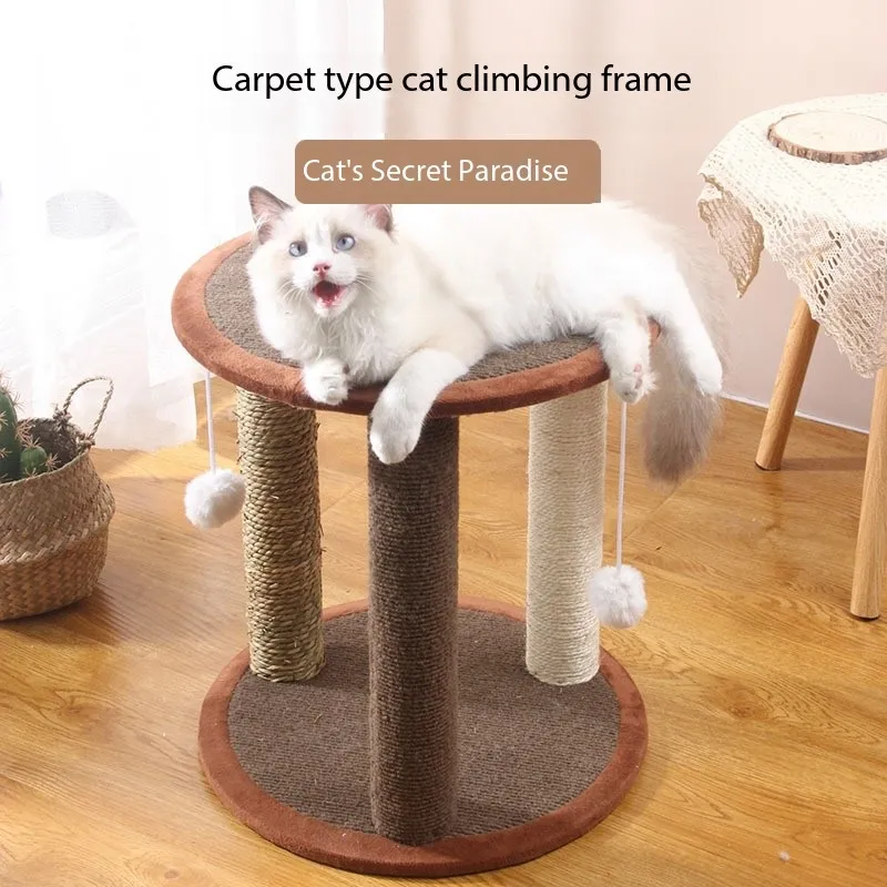 16 Poste de Arranhar para Gatos com Cordão de Algas Marinhas em Polegadas, Árvore para Gatos de Múltiplos Níveis, Perch para Brincar e Descansar, Atividade com Bola Pendurada