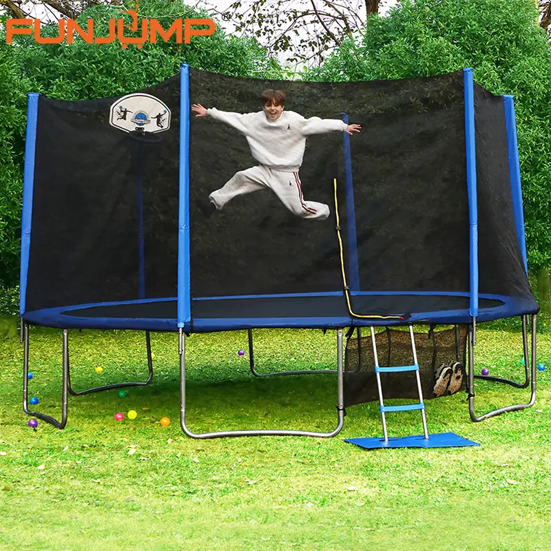 Wholesale China Suppliers Factory Funjump ASTM Approved 12FT 14FT 16FT Outdoor Trampolines for Kids with Basketball Hoop Factories, Factory