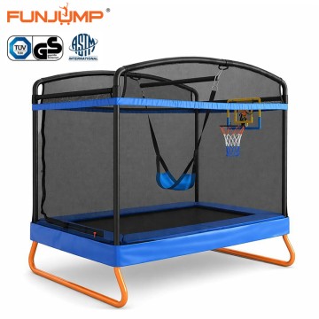 Funjump ASTM approved rectangle recreational 4x6FT kids trampoline with swing