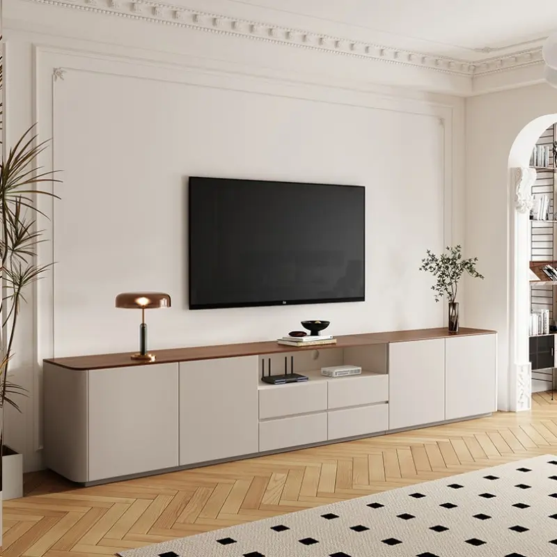 High-Quality Solid wood TV cabinet and coffee table combination, simple and modern living room, small-sized household, high-end storage cabinet, two-color floor-standing cabinet Suppliers, Supplier