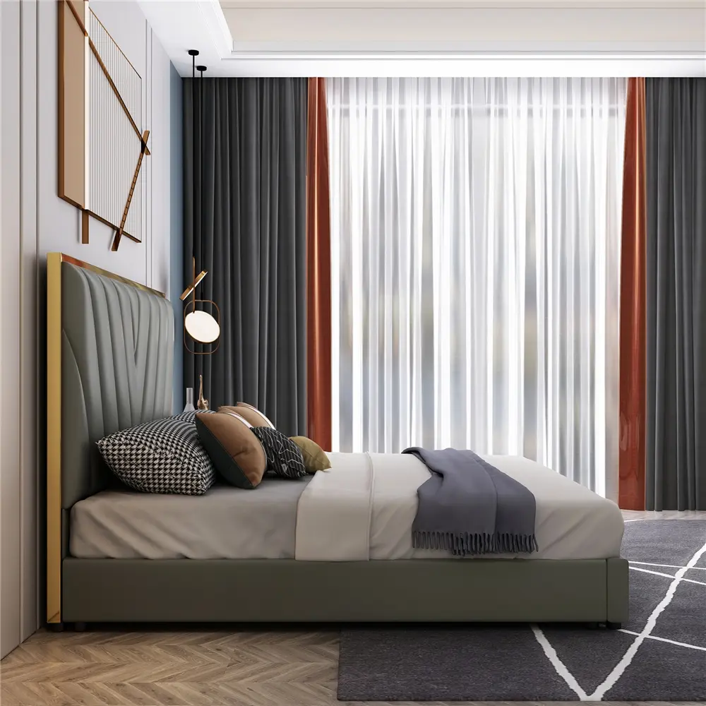 China Modern simple solid wood frame light luxury leather bed Manufacturer, Supplier