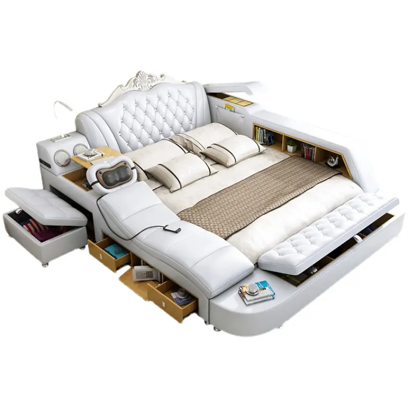 China Multi-functional intelligent massage genuine leather wedding bed and simple double master bedroom bed Manufacturers, Manufacturer