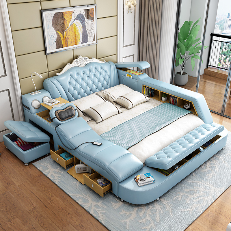 Multi-functional intelligent massage genuine leather bed