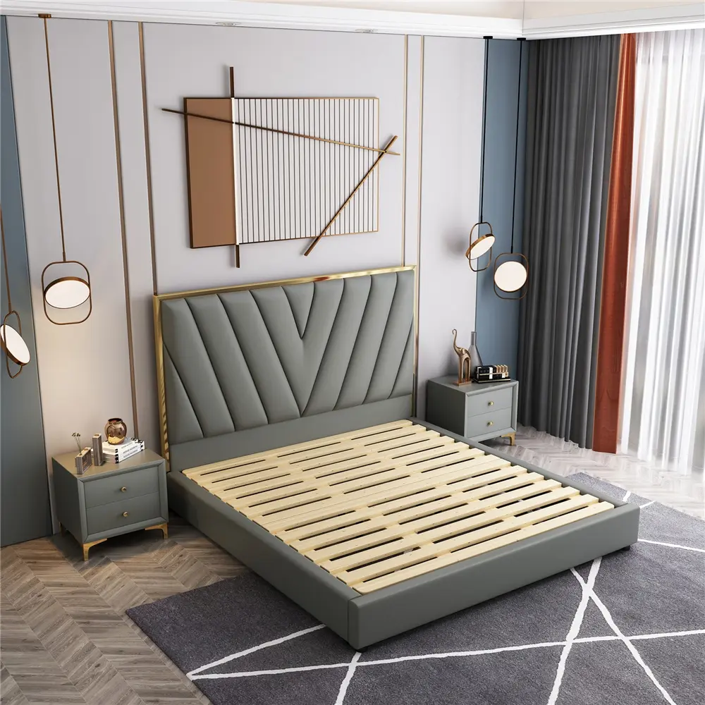 China Modern simple solid wood frame light luxury leather bed Manufacturer, Supplier