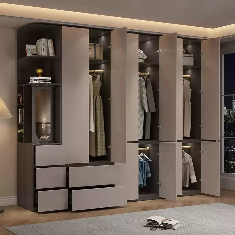 High-Quality Simple Design wooden wardrobe with segmented swing doors for the home bedroom new style cloth cabinet Factories, Factory