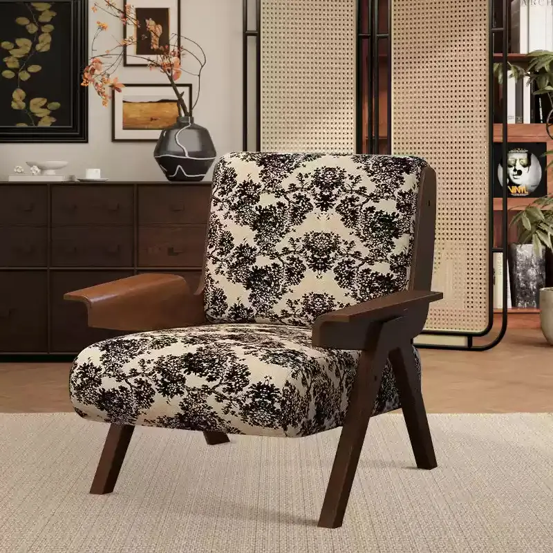 China Richard French Chinese Style Living Room Balcony Leisure Chair Solid Wood Lazy Sofa Single Chair Manufacturers, Factories