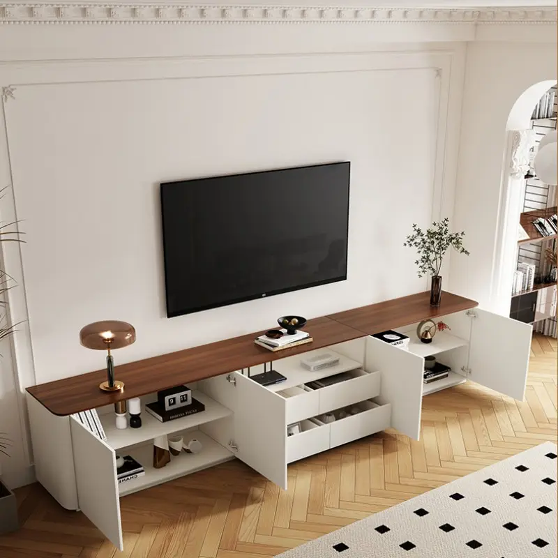 High-Quality Solid wood TV cabinet and coffee table combination, simple and modern living room, small-sized household, high-end storage cabinet, two-color floor-standing cabinet Suppliers, Supplier