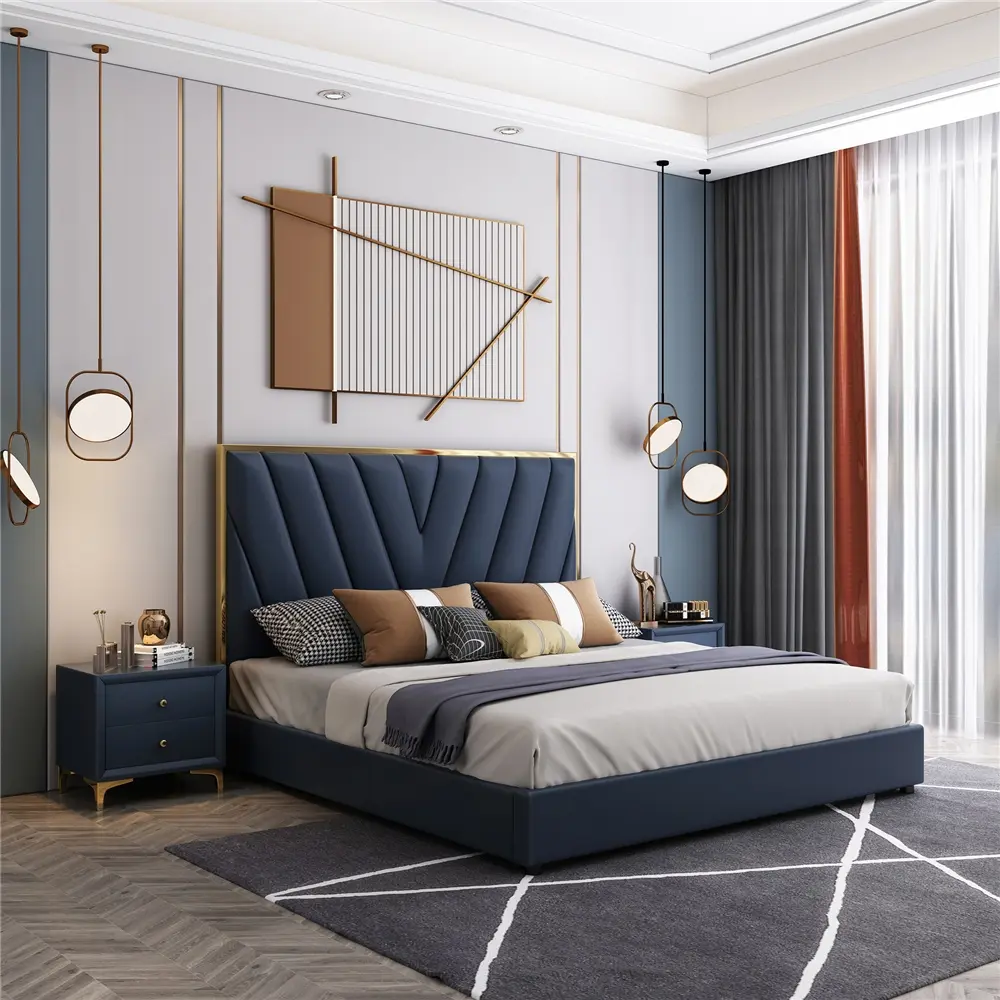 China Modern simple solid wood frame light luxury leather bed Manufacturer, Supplier