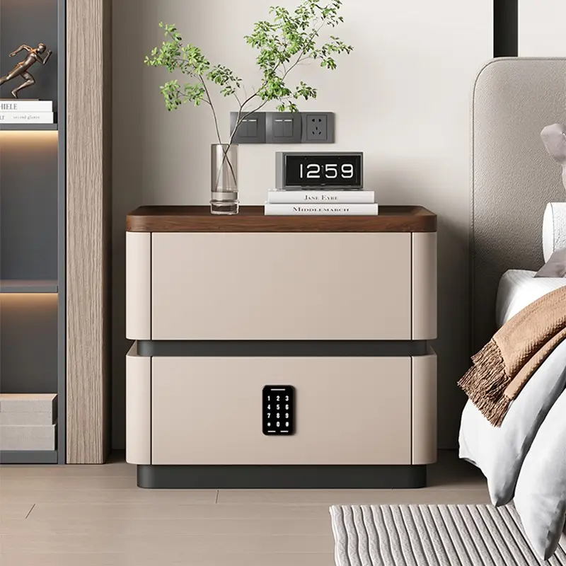 Wholesale Factory Smart Modern Bedside Table with USB Charging Fingerprint Lock for Bedroom Smart Side Cabinet