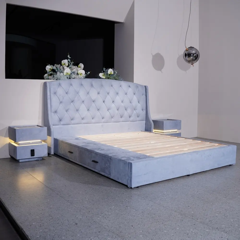 Wholesale Factory custom OEM queen size Upholstered Velvet Storage Bed Suppliers, Supplier