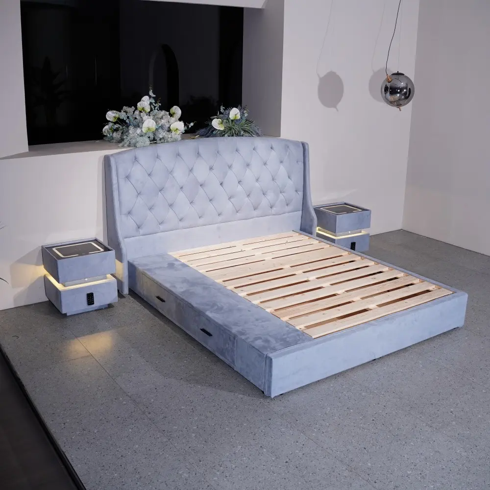 Wholesale Factory custom OEM queen size Upholstered Velvet Storage Bed Suppliers, Supplier