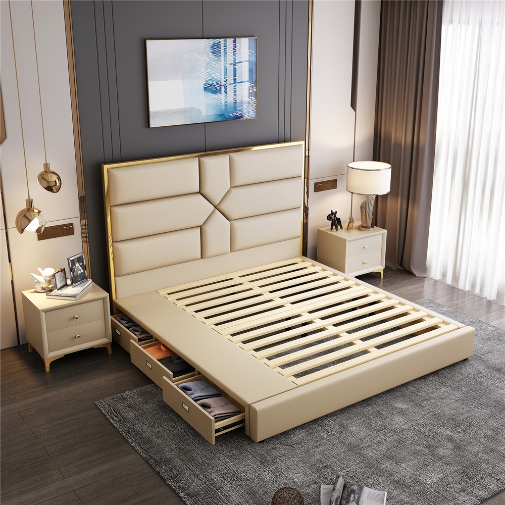 High-Quality Light Luxury Italian Type King Size Leather Bed Manufacturers, Supplier
