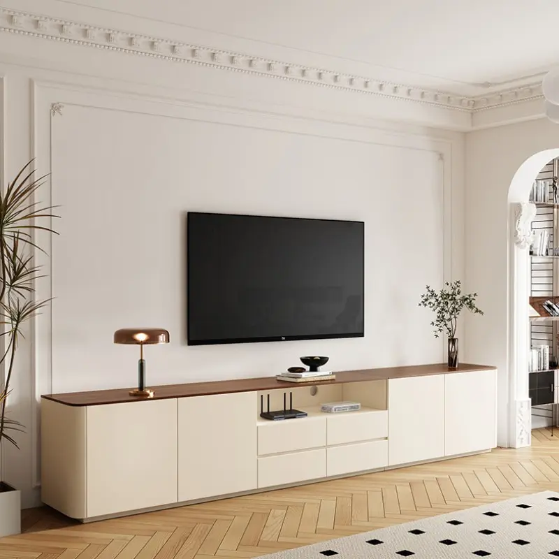 High-Quality Solid wood TV cabinet and coffee table combination, simple and modern living room, small-sized household, high-end storage cabinet, two-color floor-standing cabinet Suppliers, Supplier
