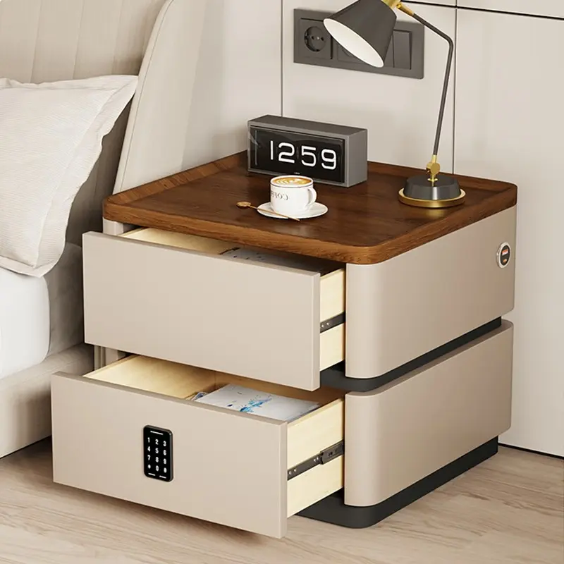 Wholesale Factory Smart Modern Bedside Table with USB Charging Fingerprint Lock for Bedroom Smart Side Cabinet