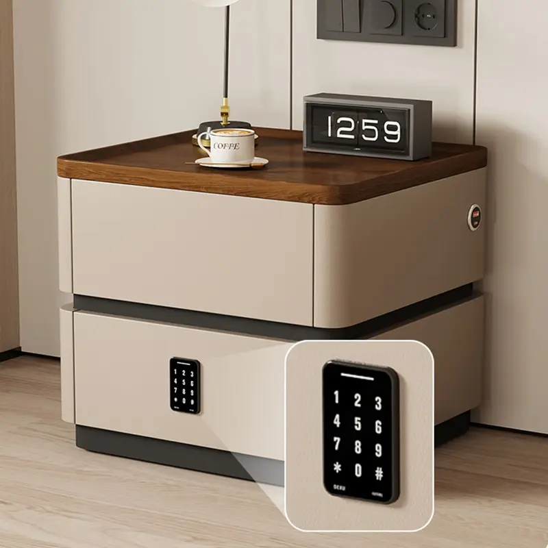 Wholesale Factory Smart Modern Bedside Table with USB Charging Fingerprint Lock for Bedroom Smart Side Cabinet