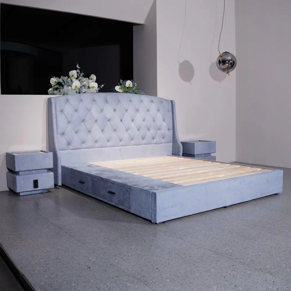 Wholesale Factory custom OEM queen size Upholstered Velvet Storage Bed Suppliers, Supplier