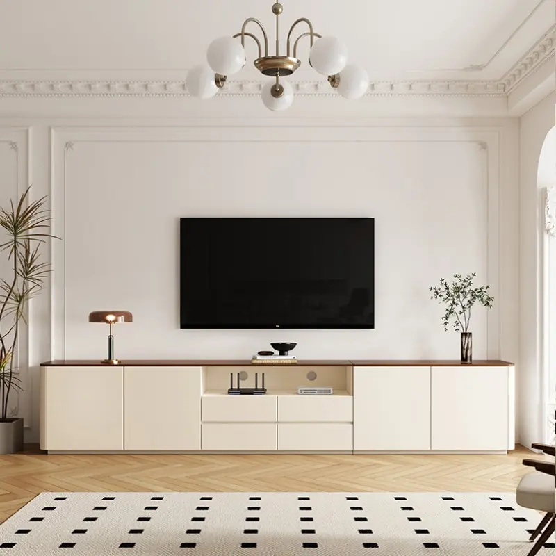 High-Quality Solid wood TV cabinet and coffee table combination, simple and modern living room, small-sized household, high-end storage cabinet, two-color floor-standing cabinet Suppliers, Supplier