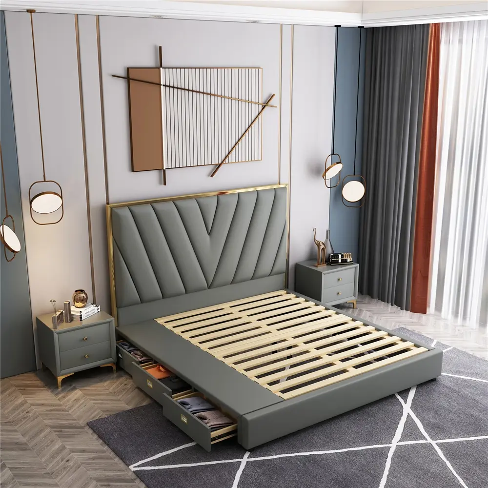 China Modern simple solid wood frame light luxury leather bed Manufacturer, Supplier
