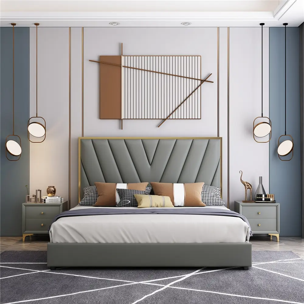 China Modern simple solid wood frame light luxury leather bed Manufacturer, Supplier