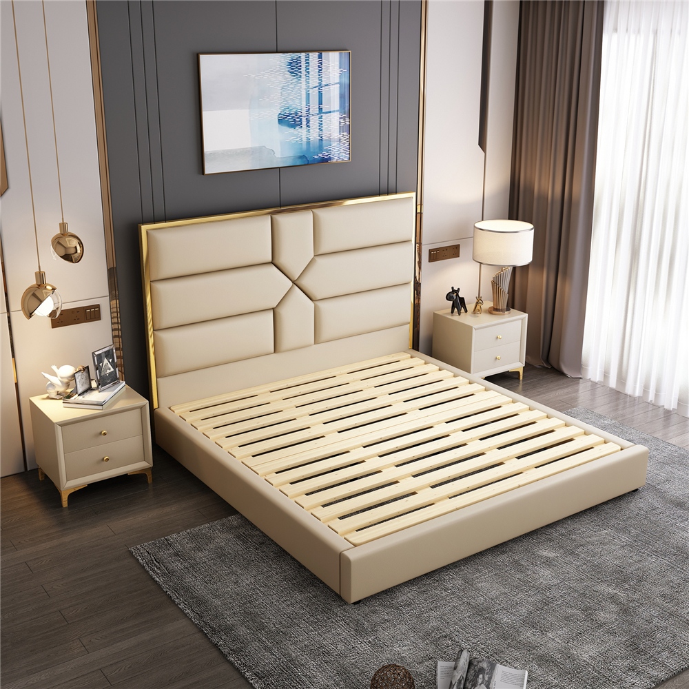 High-Quality Light Luxury Italian Type King Size Leather Bed Manufacturers, Supplier