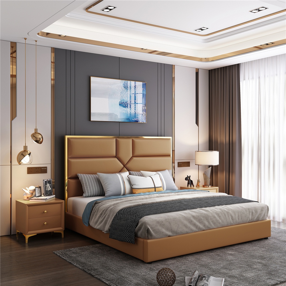 High-Quality Light Luxury Italian Type King Size Leather Bed Manufacturers, Supplier