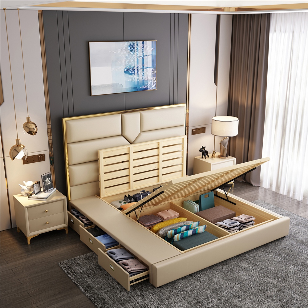High-Quality Light Luxury Italian Type King Size Leather Bed Manufacturers, Supplier