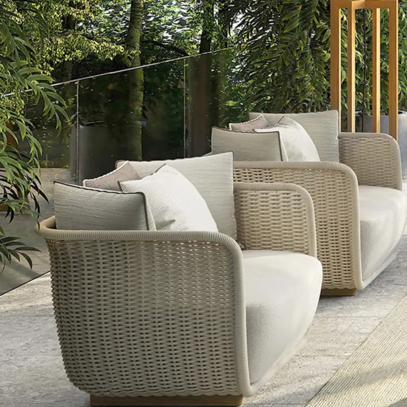 China Outdoor sofa waterproof and sun-proof courtyard villa Nordic rattan chair set Suppliers, Factories
