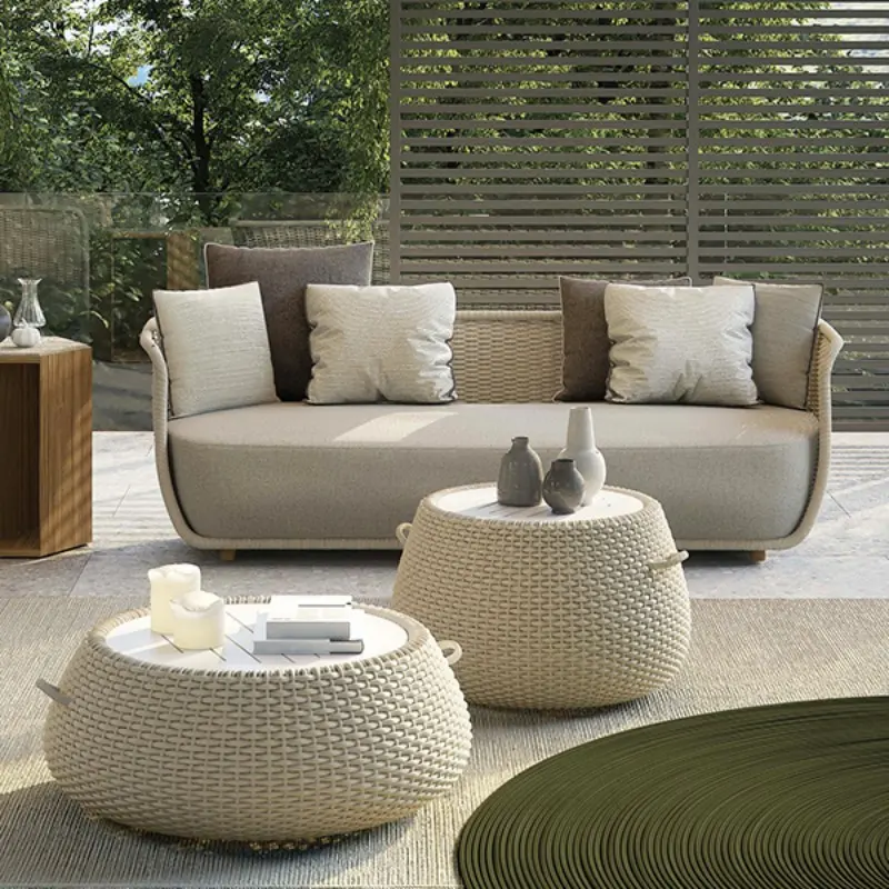 China Outdoor sofa waterproof and sun-proof courtyard villa Nordic rattan chair set Suppliers, Factories