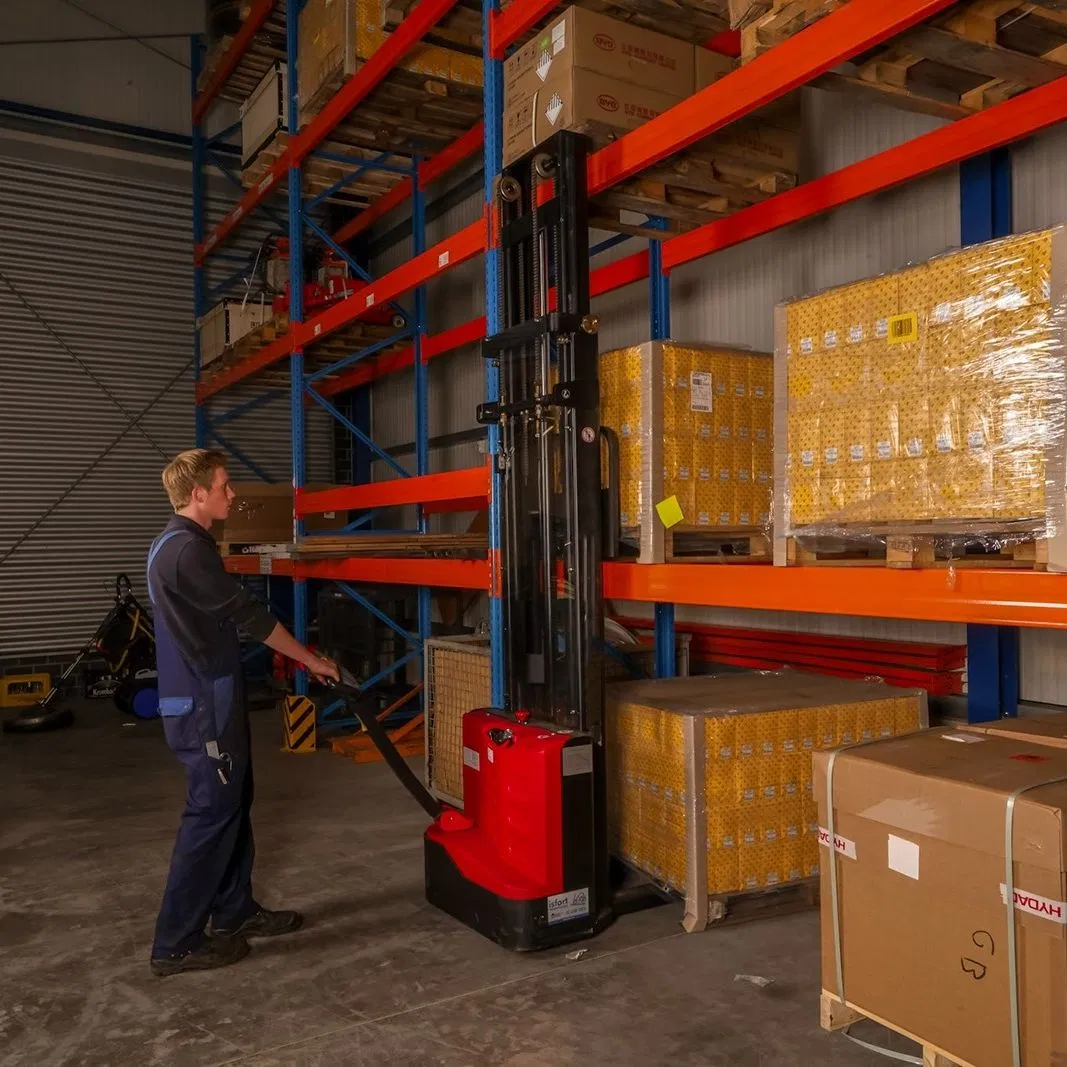 CE ISO Wrehouse Lting Small Mini Heavy Duty Loading Hand Manual Double Deck Wakie Battery Jack Forkit Semi Automatic Electric Pallet Jack Stacker 2.0ton