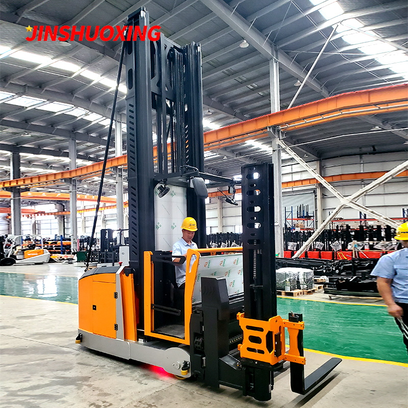 Rail Guide 1.6t Man-up Electric Vna Very Narrow Aisle Forklift Truck with 14.5m Lifting Height