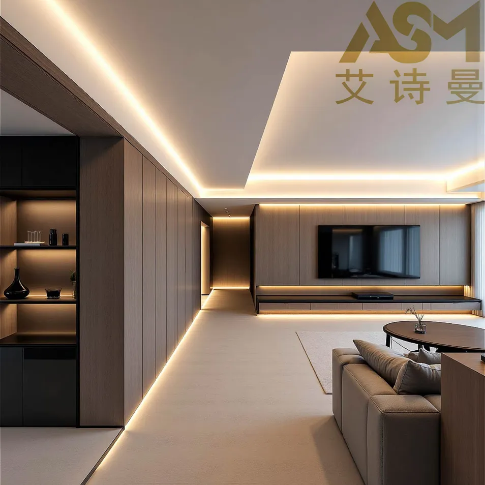 أحدث تصميم أثاث غرفة المعيشة حامل تلفاز زجاجي حديث مع إضاءة LED مخصص عائم