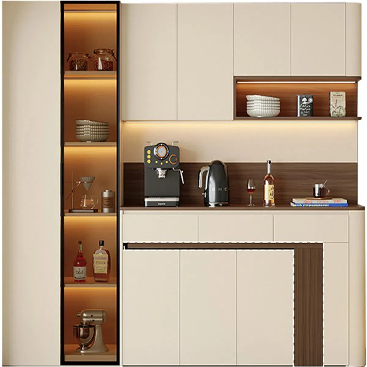 خزانة جانبية عصرية فاخرة بثلاثة أبواب وثلاثة أدراج للتخزين للاستخدام في غرفة الطعام أو المعيشة أو النوم