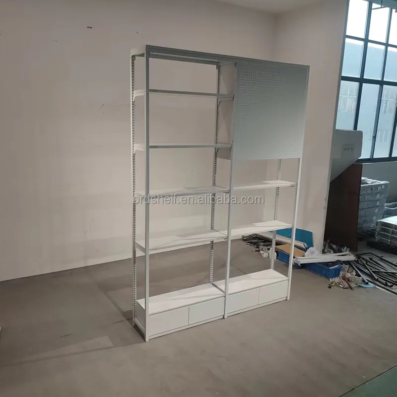 وحدات رفوف متاجر رخيصة مخصصة رفوف سوبر ماركت أحادية الجانب رفوف عرض معدنية للبقالة جدران عرض تجارية